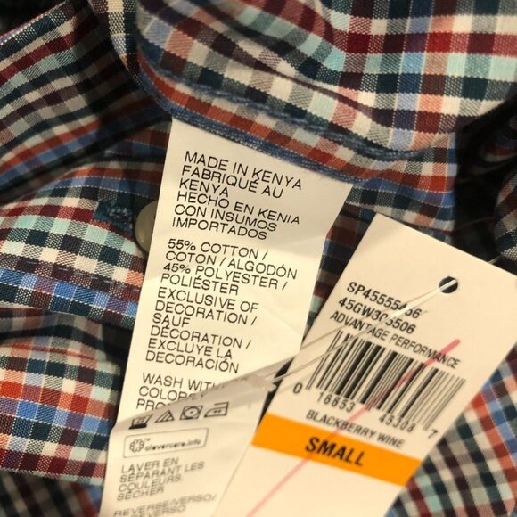 Izod Gingham Plaid Button Down Dress Shirt Red White Blue Small Collared Cotton - Picture 4 of 4